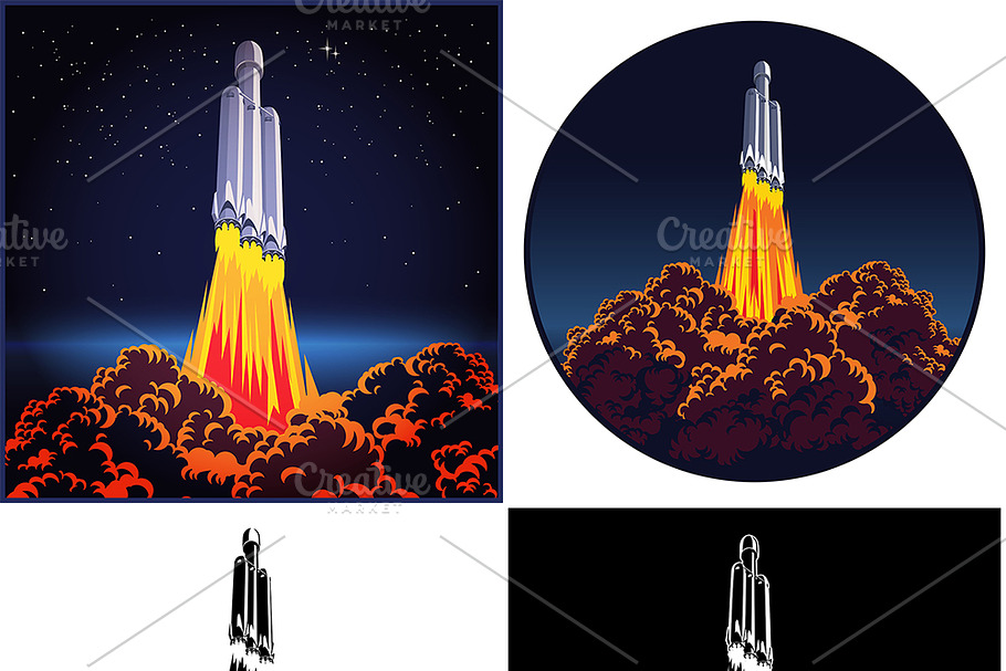 Space rocket launch mini Set in Illustrations - product preview 8