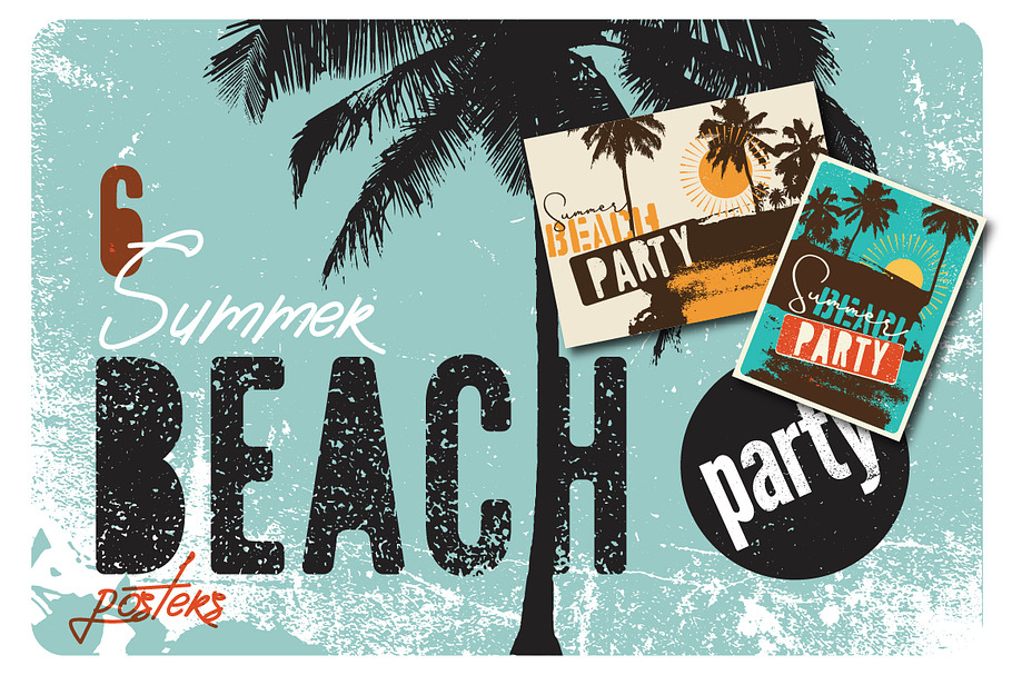 Summer Beach Party vintage posters. in Illustrations - product preview 8