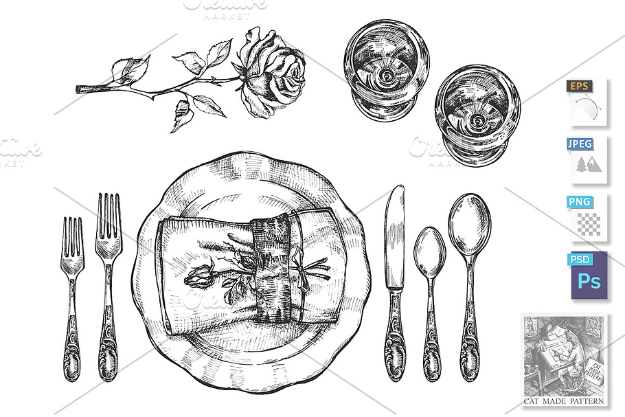 Tableware setting in Illustrations - product preview 8