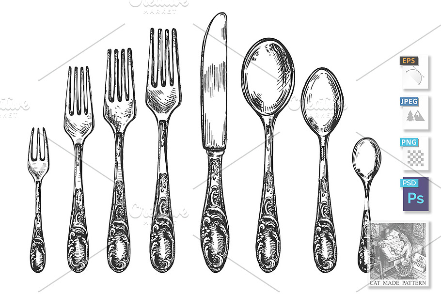 Nouveau cutlery set in Illustrations - product preview 8
