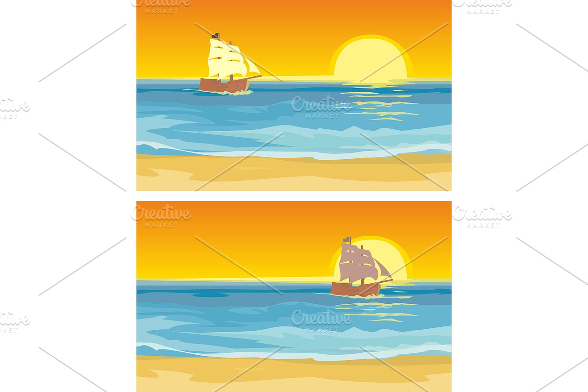 Sailboat floating on the sea. Vector in Illustrations - product preview 8