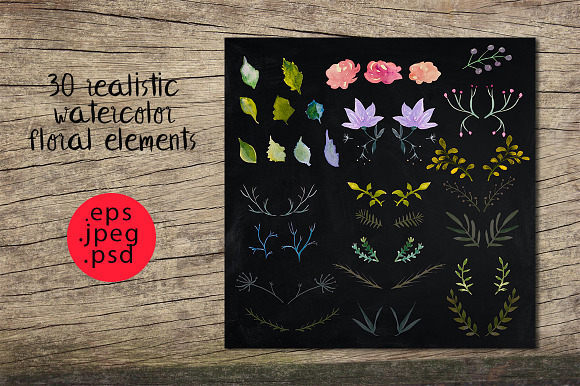 Watercolor flower set, hand-painted in Patterns - product preview 3