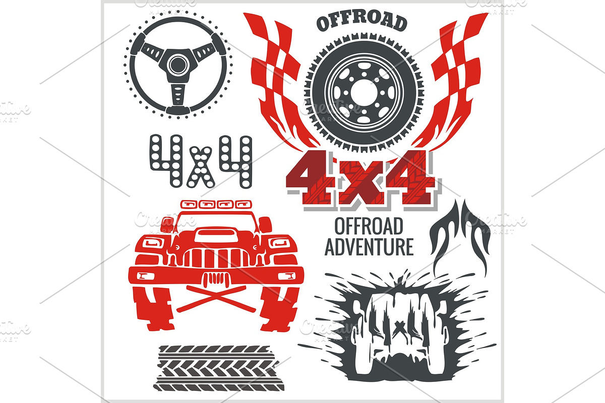 Off-road elements and emblem - in Illustrations - product preview 8