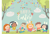 Happy children celebrating Easter in