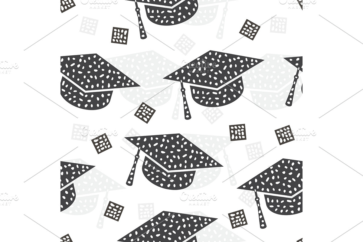 Seamless pattern with graduation cap in Illustrations - product preview 8