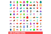 100 clothes icons set, cartoon style