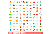100 cooking icons set, cartoon style