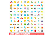 100 e-commerce icons set, cartoon
