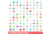 100 healthcare icons set, cartoon