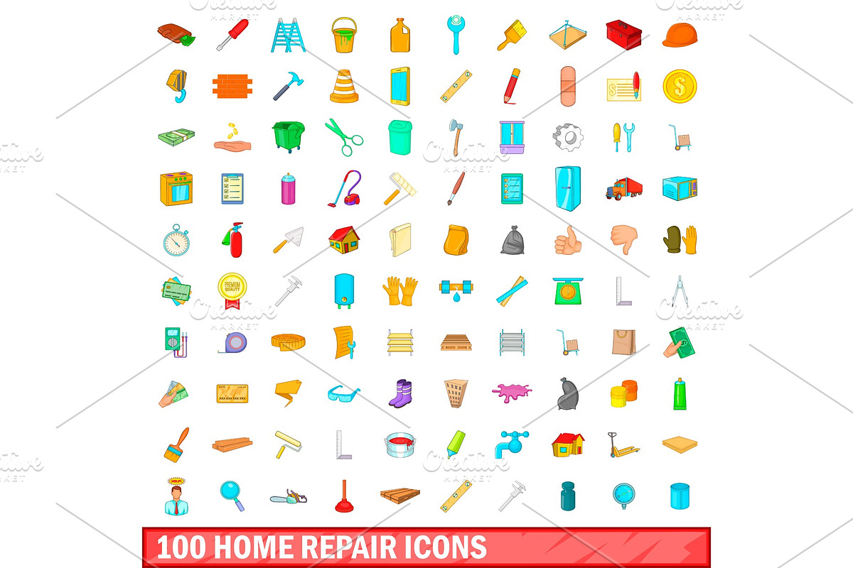100 home repair icons set, cartoon in Illustrations - product preview 8