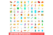 100 home repair icons set, cartoon