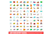 100 industry icons set, cartoon