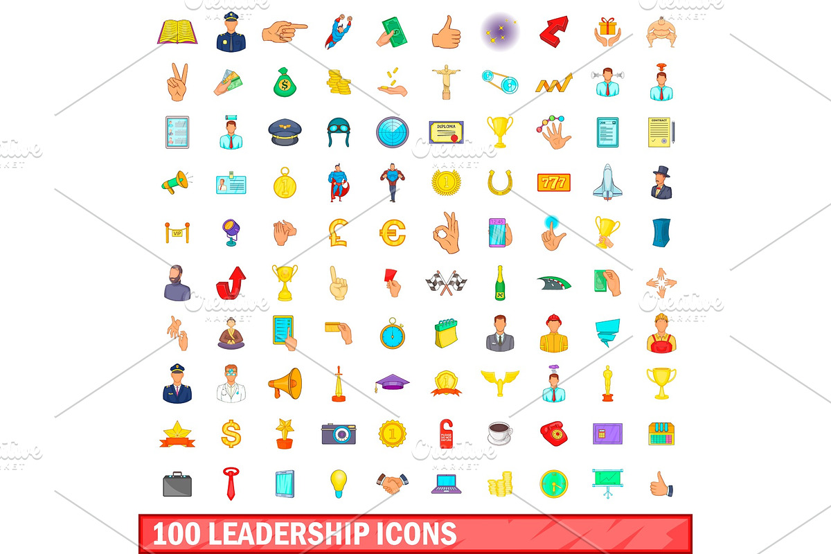 100 leadership icons set, cartoon in Illustrations - product preview 8