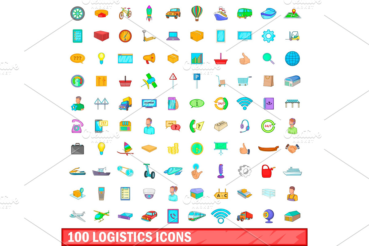 100 logistics icons set, cartoon in Illustrations - product preview 8