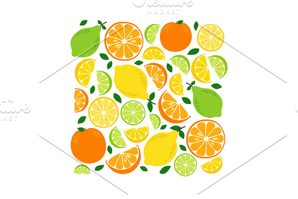 Cute Citrus Fruits Lemon, Lime and