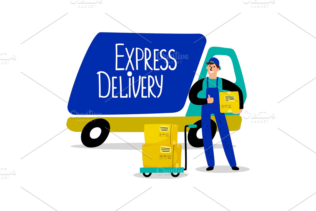 Express delivery track, delivery man in Graphics - product preview 8