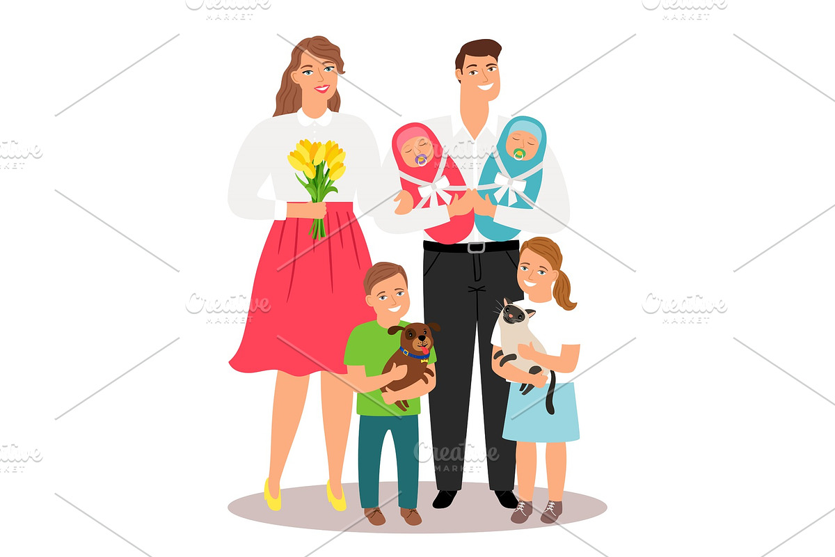 Happy family with new born twins and in Graphics - product preview 8