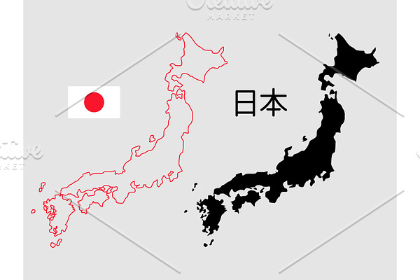 Japan map outline and silhouette