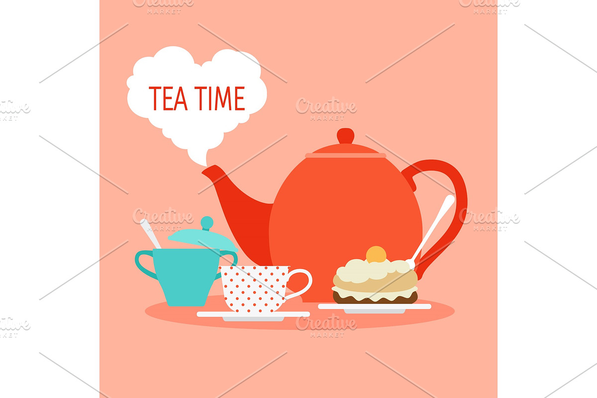 Tea time vector concept. Breakfast in Graphics - product preview 8