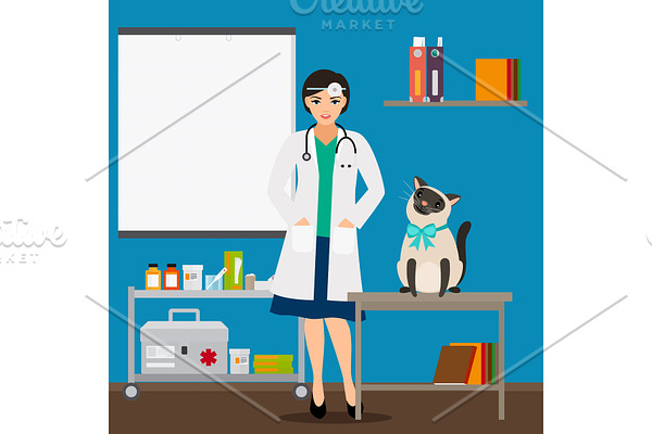 Veterinarian and cat in doctor