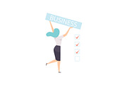 Businesswoman holding a banner with