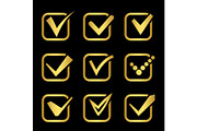 Golden confirm signs vector icons of