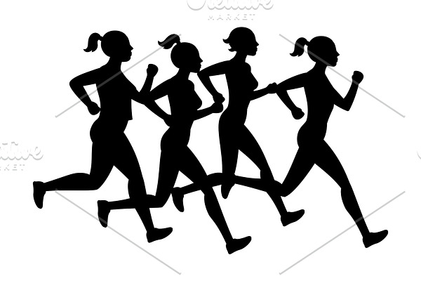 Running female silhouettes isolated