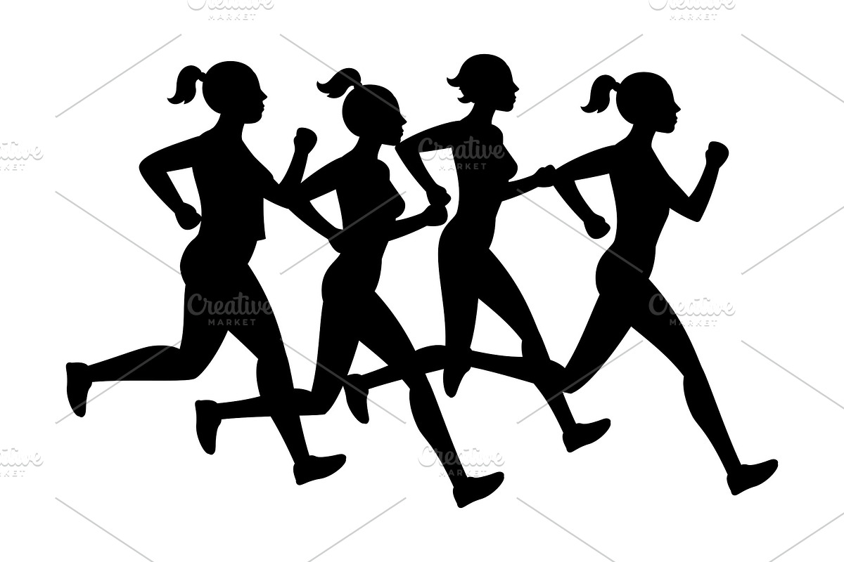 Running female silhouettes isolated in Graphics - product preview 8