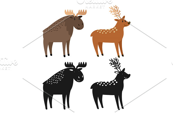 Cartoon character moose and deer and