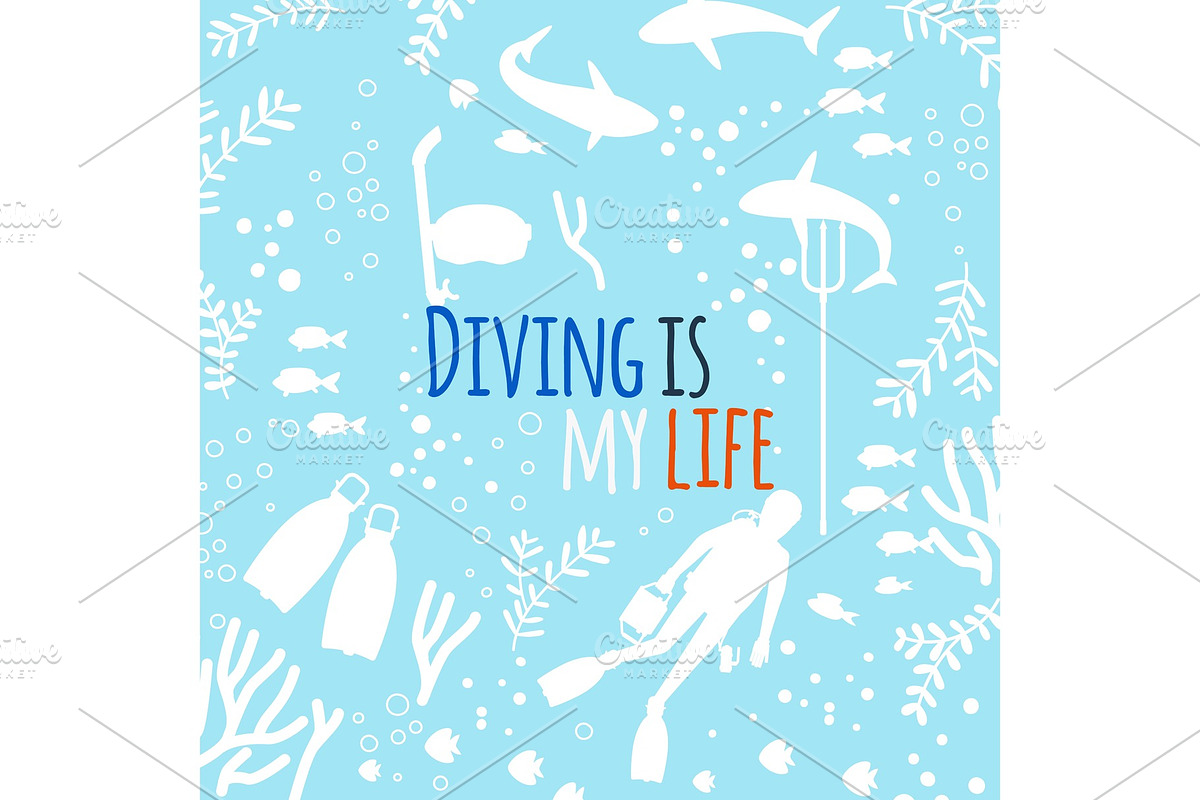 Diving is my life vector background in Graphics - product preview 8