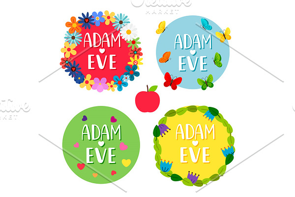 Adam and Eve banners with flowers