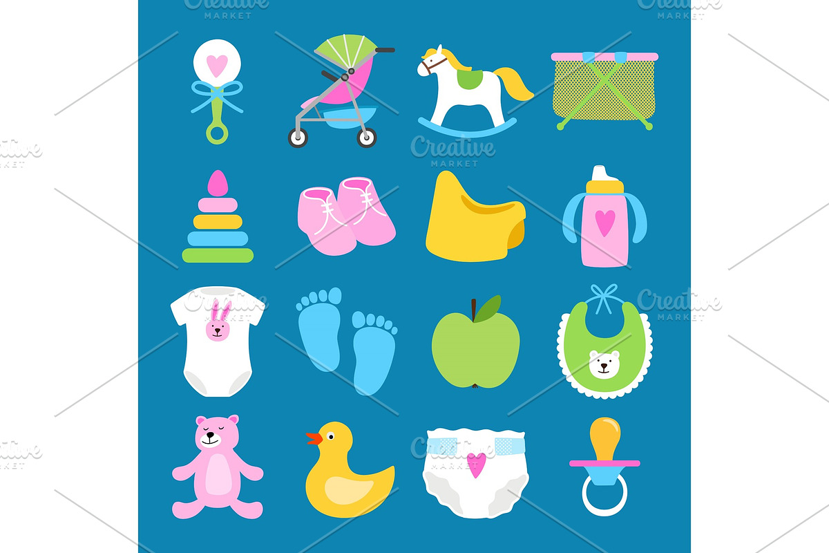 Babies vector set. Toys, clothes and in Graphics - product preview 8