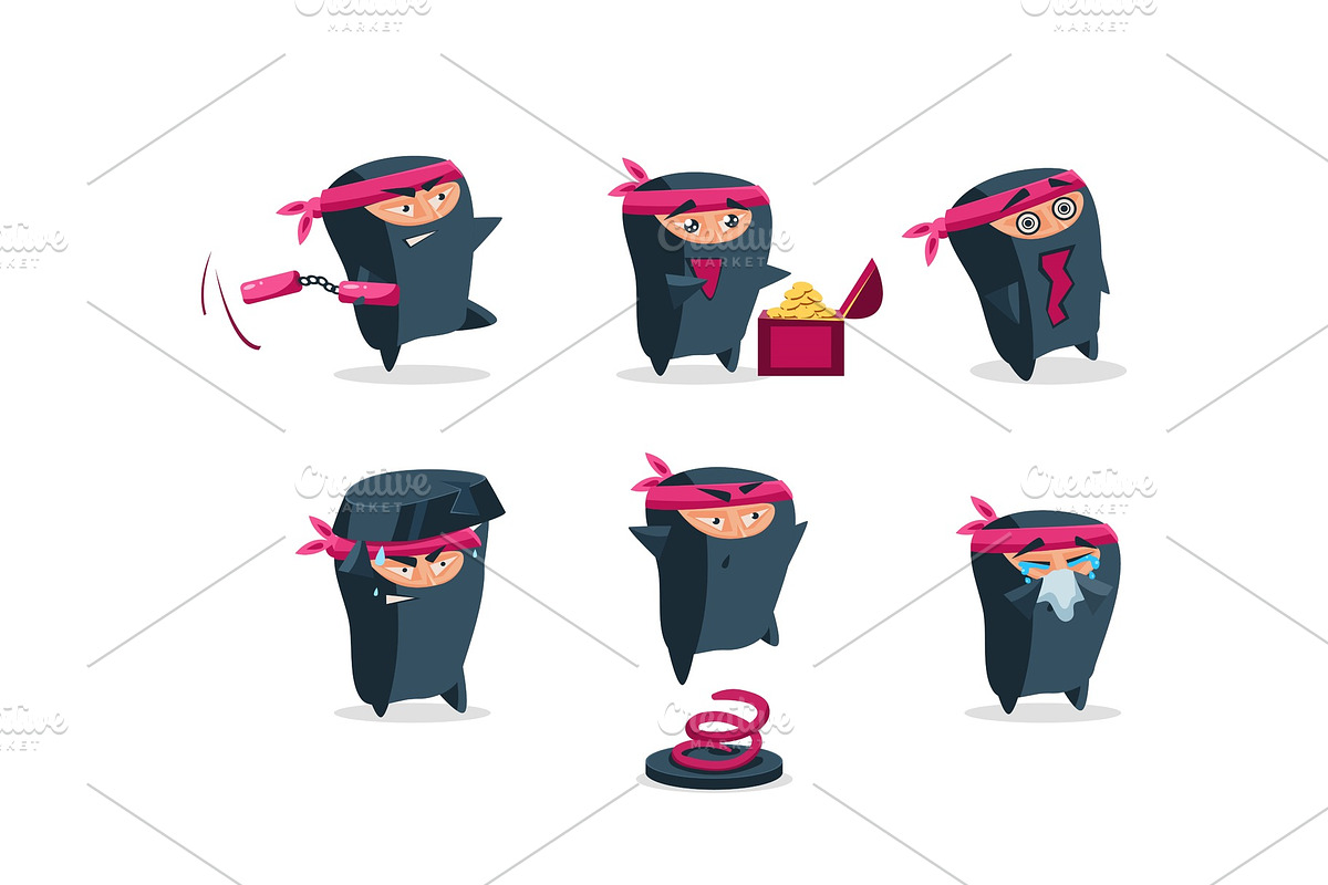 Flat vector set of funny ninja in in Illustrations - product preview 8