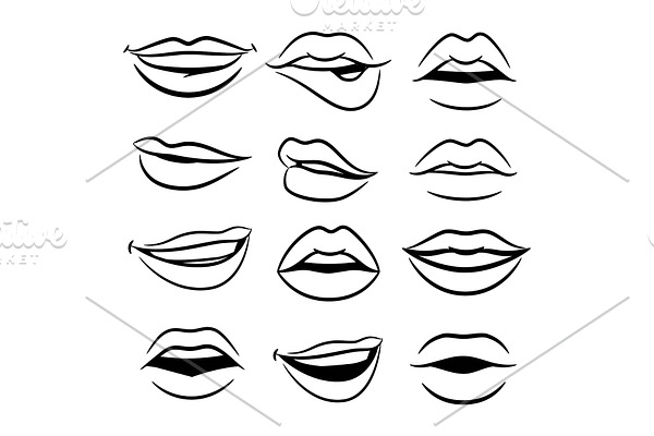 Black and white comic female lips