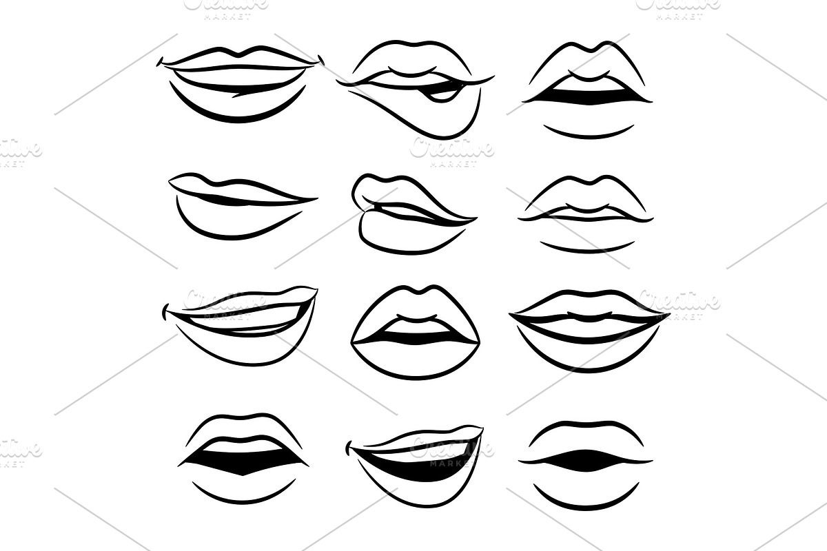 Black and white comic female lips in Graphics - product preview 8