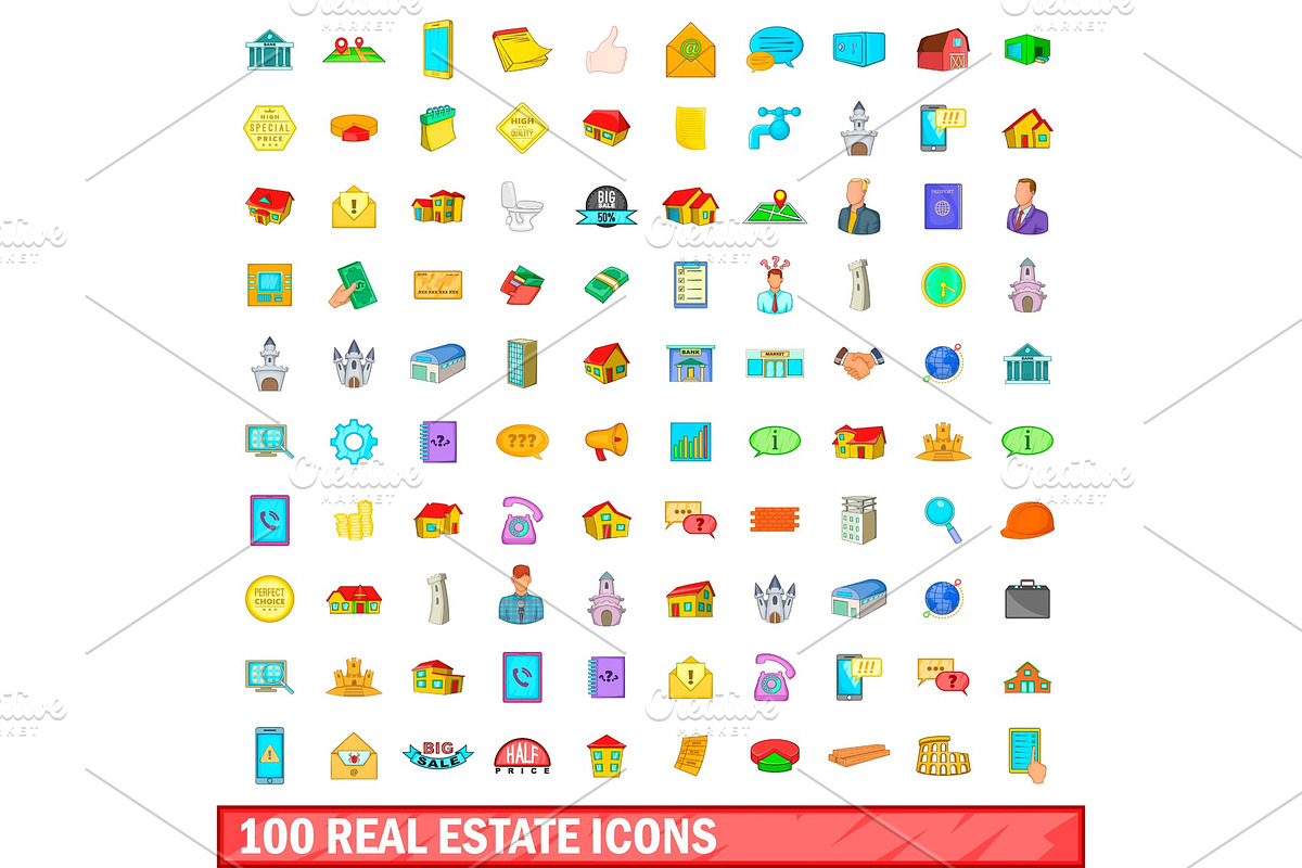 100 real estate icons set, cartoon in Illustrations - product preview 8