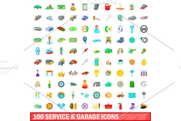 100 service and garage icons set