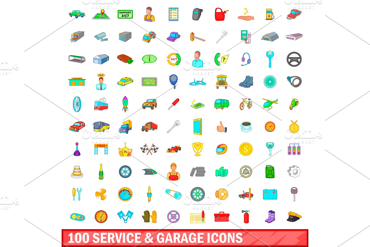100 service and garage icons set in Illustrations - product preview 8