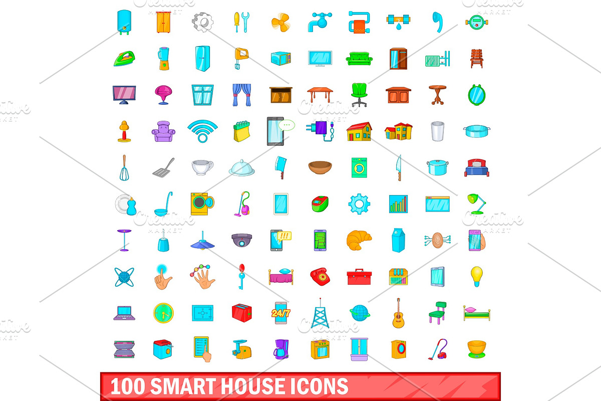 100 smart house icons set, cartoon in Illustrations - product preview 8