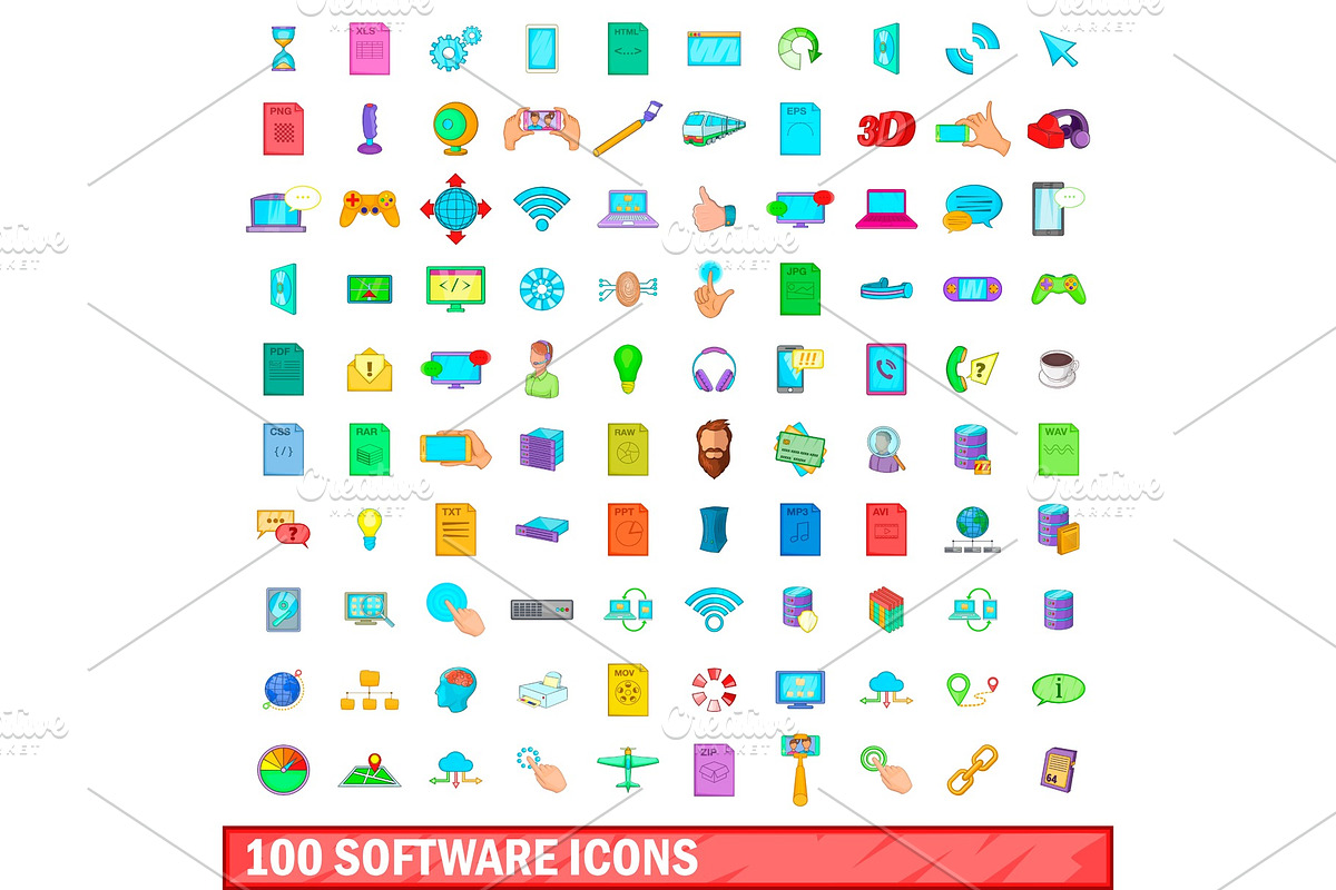 100 software icons set, cartoon in Illustrations - product preview 8