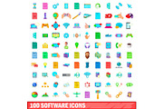 100 software icons set, cartoon