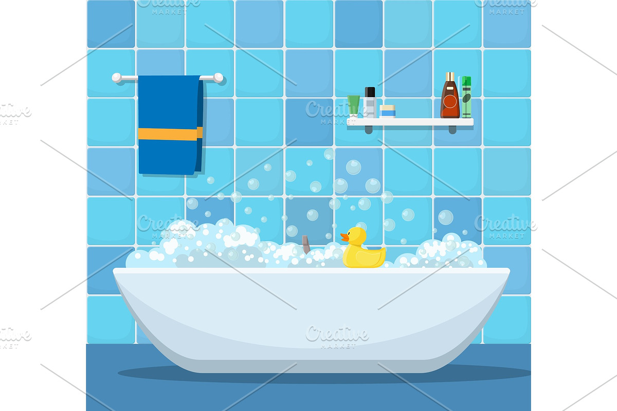 Bathtub with foam bubbles in Objects - product preview 8