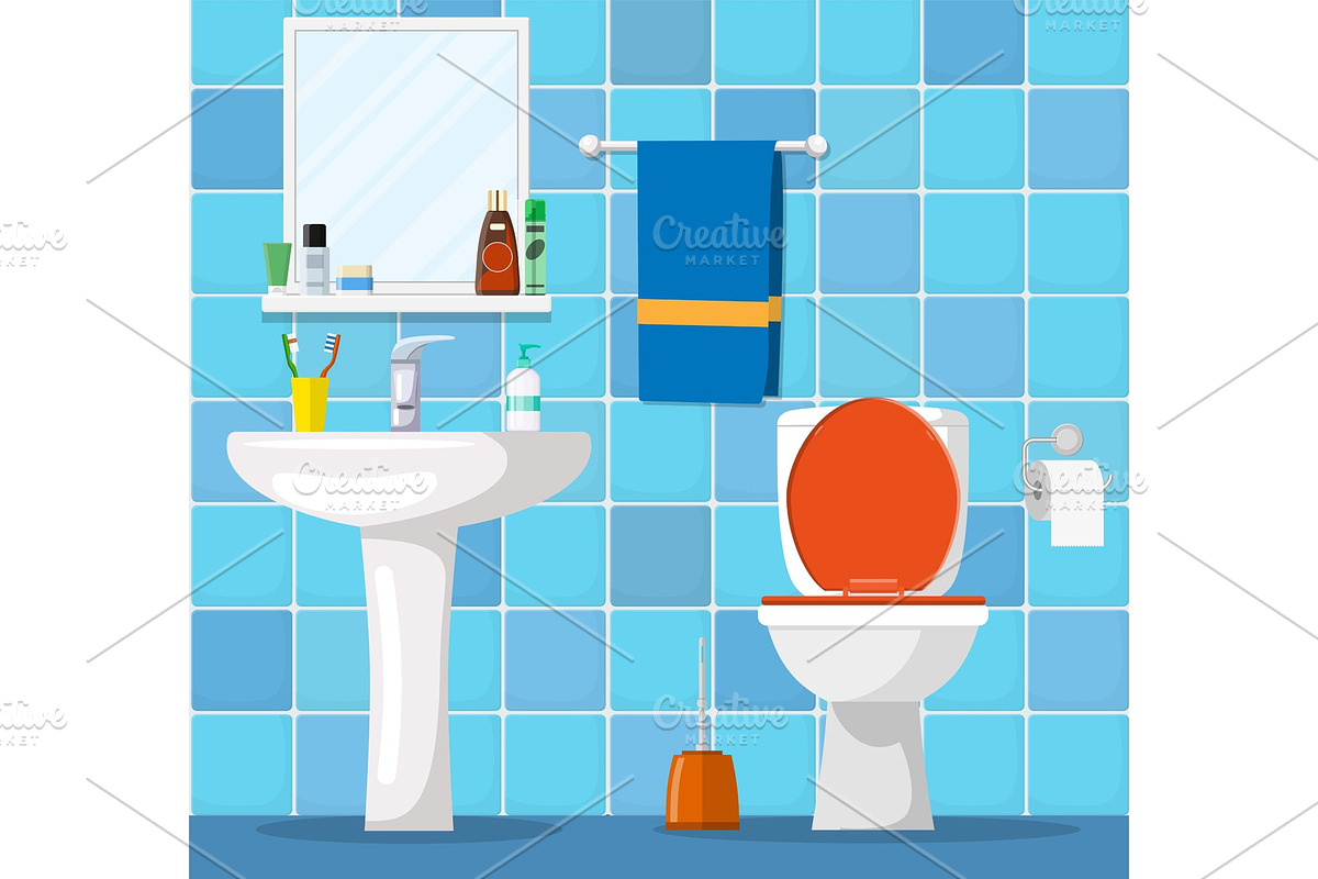 Bathroom interior with toilet bowl, in Objects - product preview 8