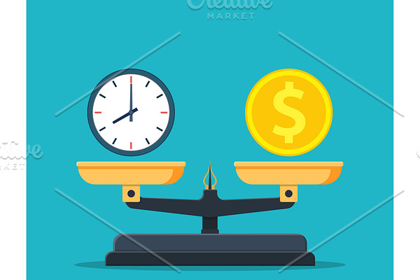Time is money on scales icon.