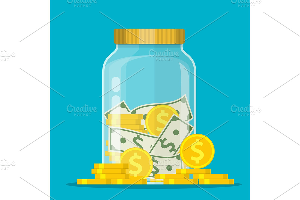 Money Jar. Saving dollar coin in jar in Objects - product preview 8