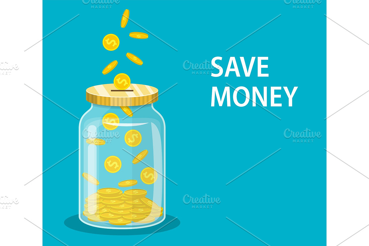 Money Jar. Saving dollar coin in jar in Objects - product preview 8