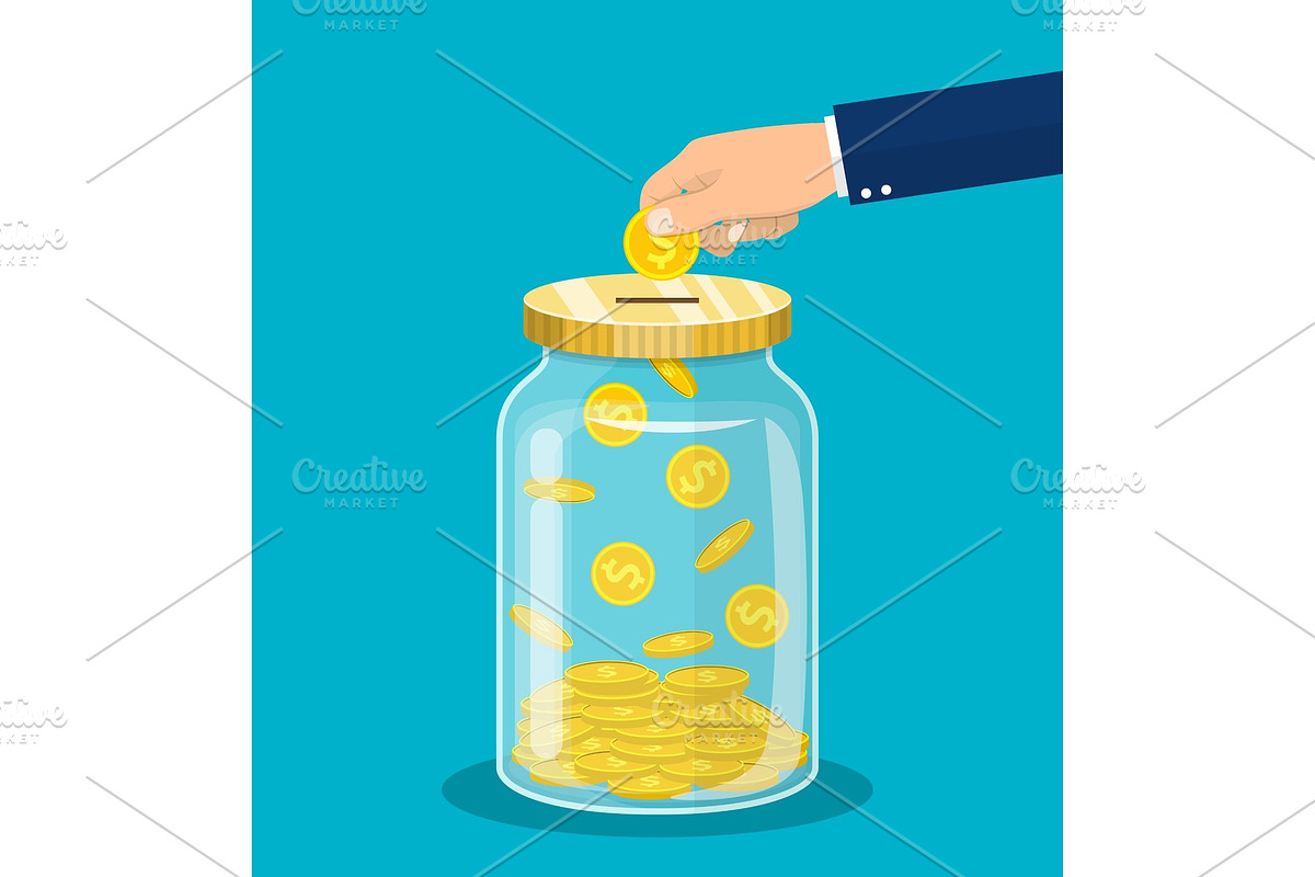 Hand throws a gold coin in the jar in Illustrations - product preview 8