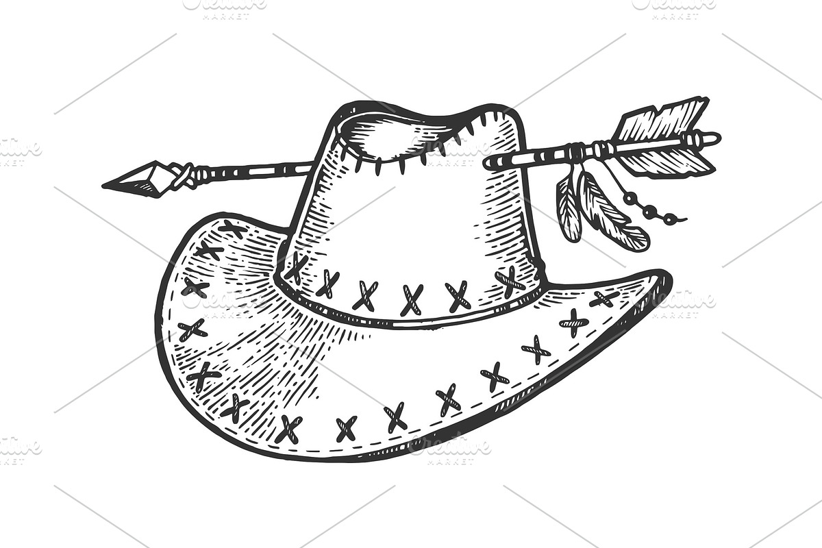 Cowboy hat pierced by arrow sketch in Illustrations - product preview 8