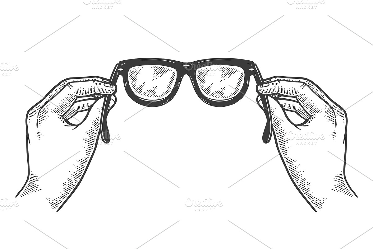 Glasses in hands sketch engraving in Illustrations - product preview 8