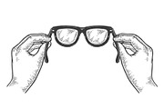 Glasses in hands sketch engraving